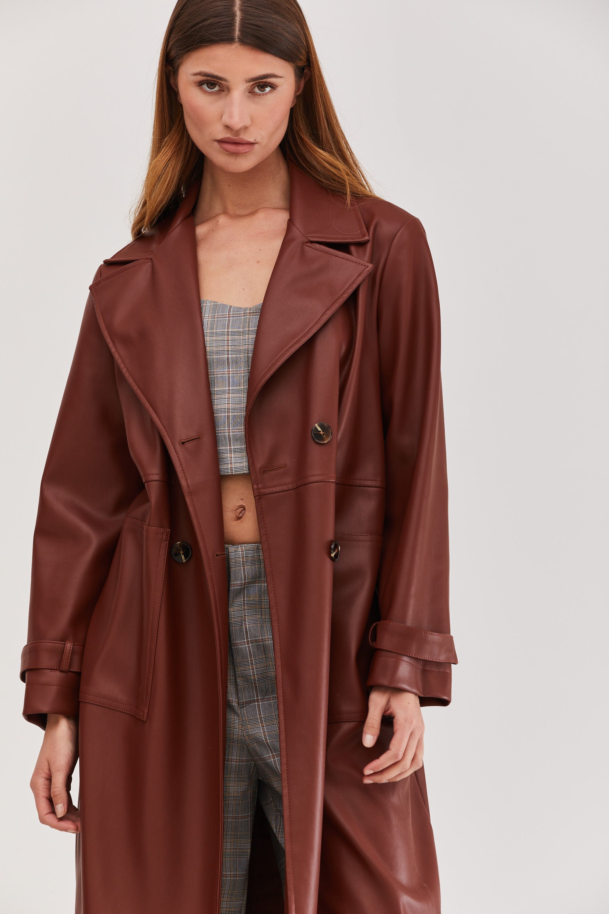 Mia Leather Trench Coat