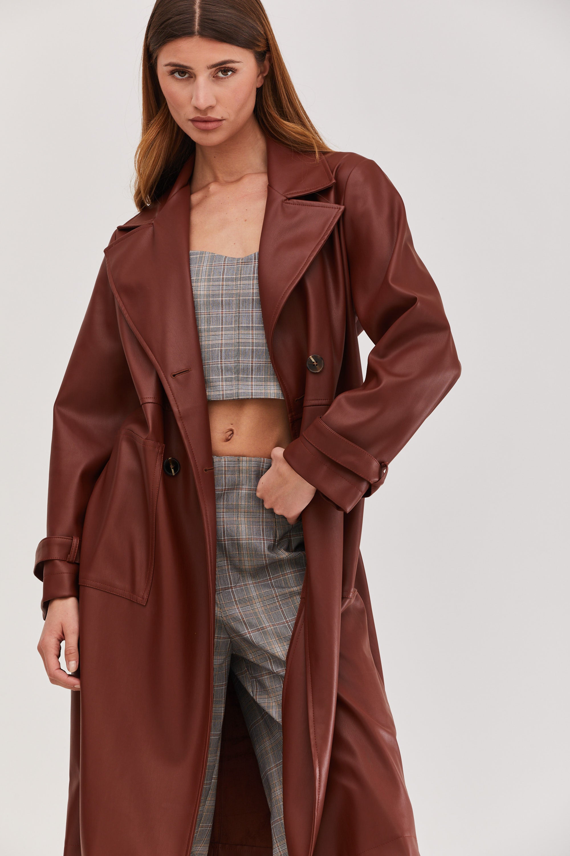 Mia Leather Trench Coat