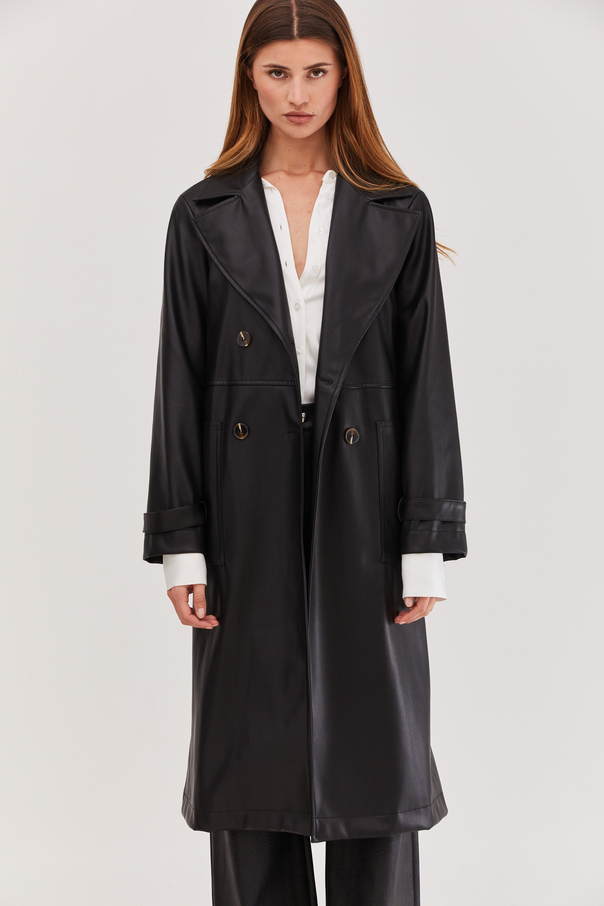 Mia Leather Trench Coat black