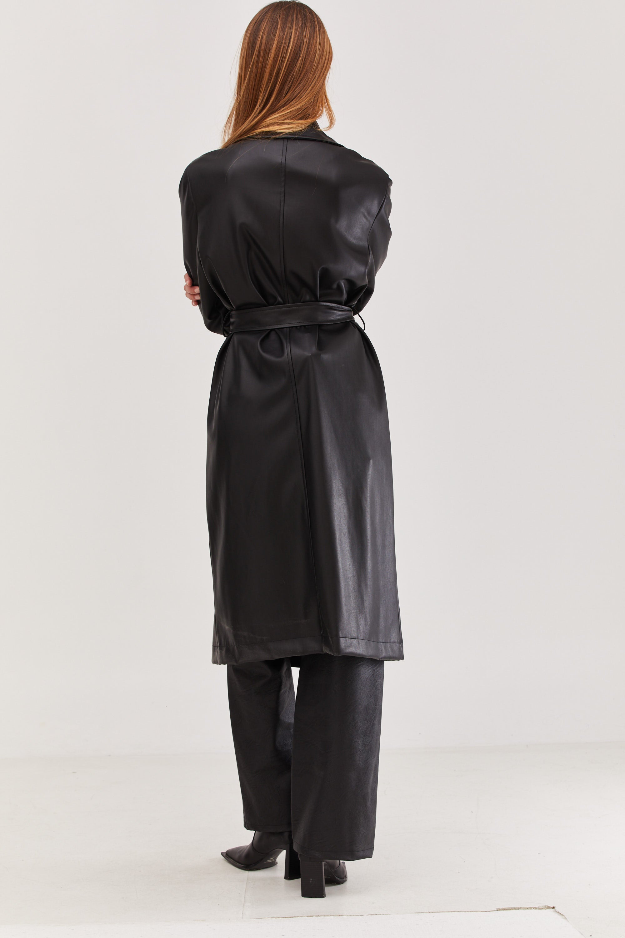 Mia Leather Trench Coat black