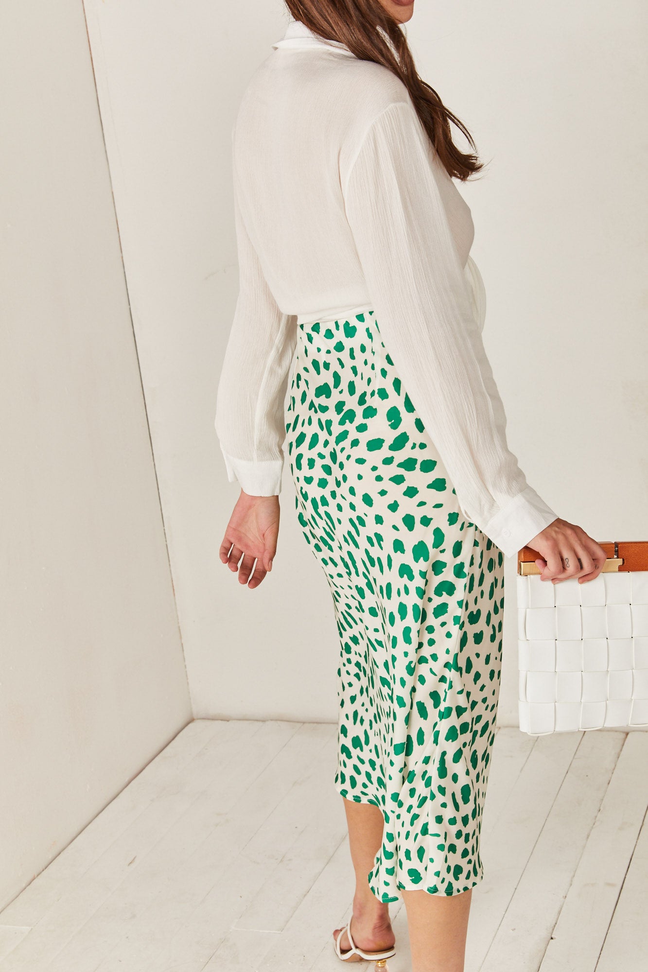 White & Green Satin Skirt